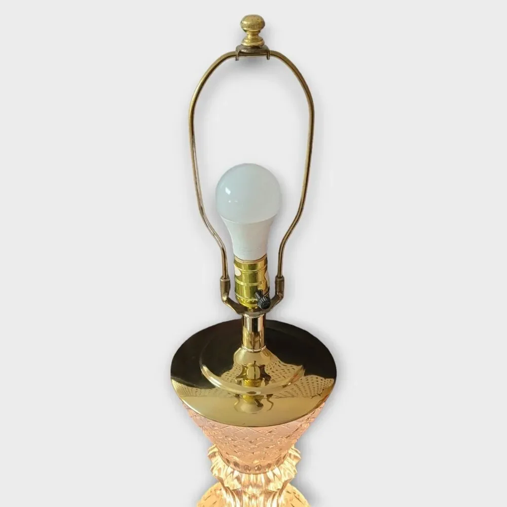 Cut Crystal Art Deco 3 Way Trumpet Style Table Lamps Gold Plated Vintage 26 Inch